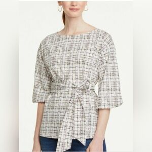 ANN TAYLOR FACTORY Womens Size XS. Front Tie-Waist tunic Top 3/4 Balloon Sleeve.